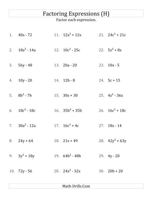 The Factoring Non-Quadratic Expressions with Some Squares, Compound Coefficients, and Positive Multipliers (H) Math Worksheet