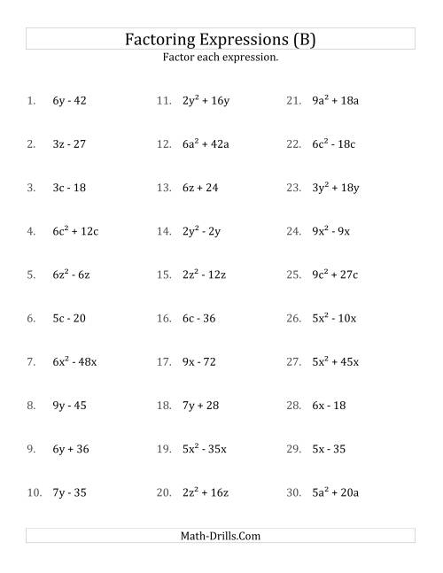 The Factoring Non-Quadratic Expressions with Some Squares, Simple Coefficients, and Positive Multipliers (B) Math Worksheet