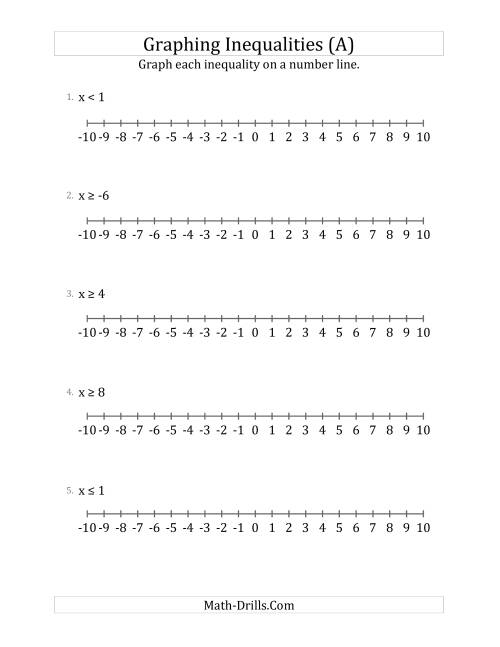 The Graph Basic Inequalities on Number Lines (A) Math Worksheet