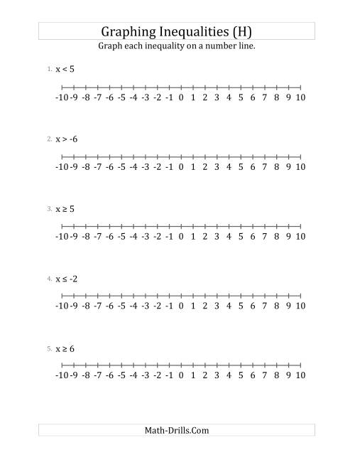 The Graph Basic Inequalities on Number Lines (H) Math Worksheet