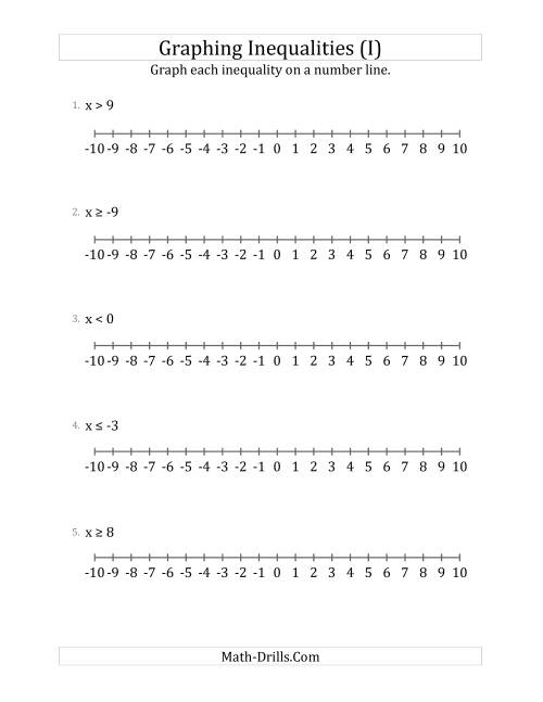 The Graph Basic Inequalities on Number Lines (I) Math Worksheet