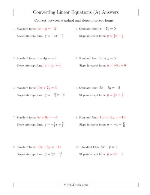 The Converting Between Standard and Slope-Intercept Forms (A) Math Worksheet Page 2