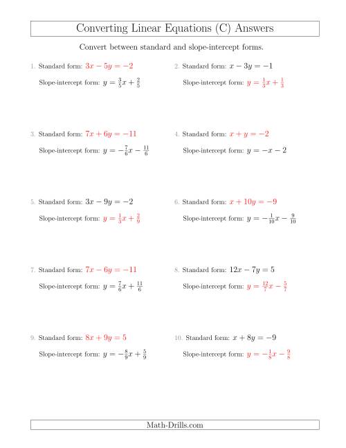 The Converting Between Standard and Slope-Intercept Forms (C) Math Worksheet Page 2