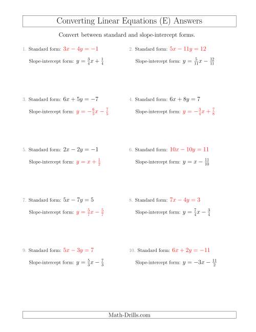 The Converting Between Standard and Slope-Intercept Forms (E) Math Worksheet Page 2