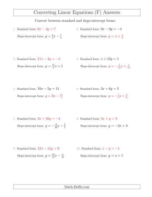 The Converting Between Standard and Slope-Intercept Forms (F) Math Worksheet Page 2