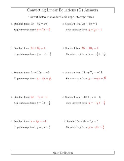 The Converting Between Standard and Slope-Intercept Forms (G) Math Worksheet Page 2