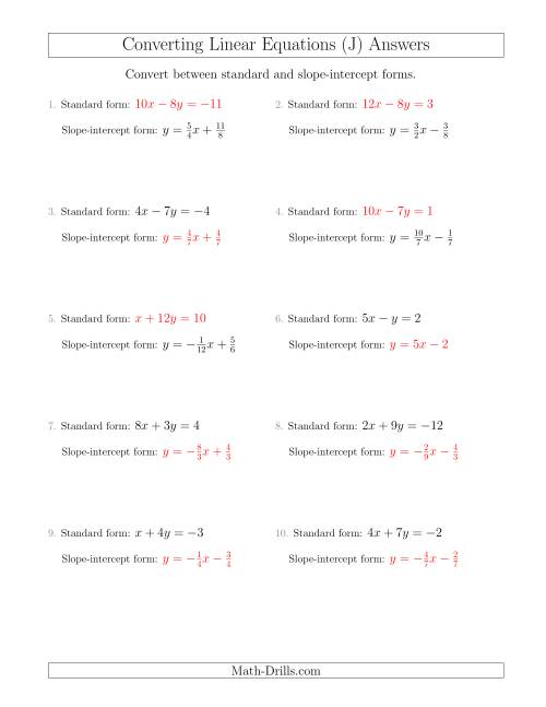 The Converting Between Standard and Slope-Intercept Forms (J) Math Worksheet Page 2