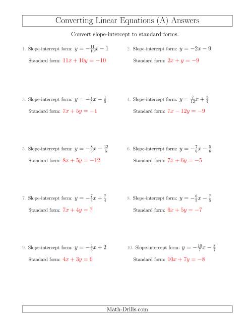 The Converting from Slope-Intercept to Standard Form (A) Math Worksheet Page 2