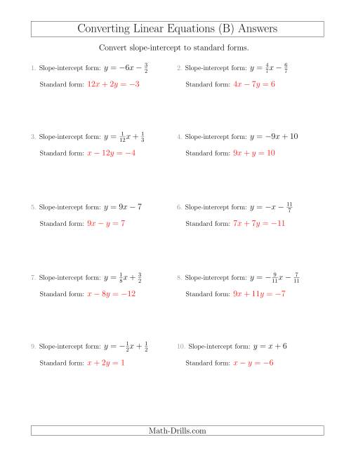 The Converting from Slope-Intercept to Standard Form (B) Math Worksheet Page 2