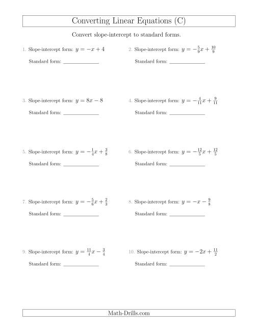 The Converting from Slope-Intercept to Standard Form (C) Math Worksheet