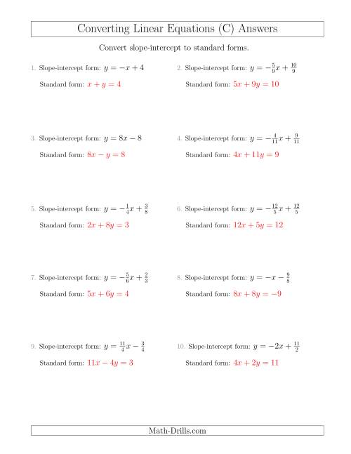 The Converting from Slope-Intercept to Standard Form (C) Math Worksheet Page 2