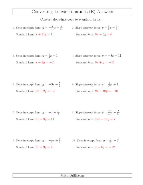 The Converting from Slope-Intercept to Standard Form (E) Math Worksheet Page 2