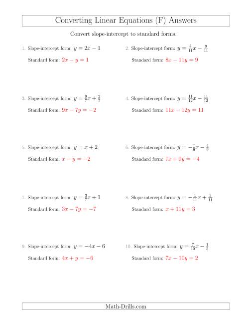The Converting from Slope-Intercept to Standard Form (F) Math Worksheet Page 2