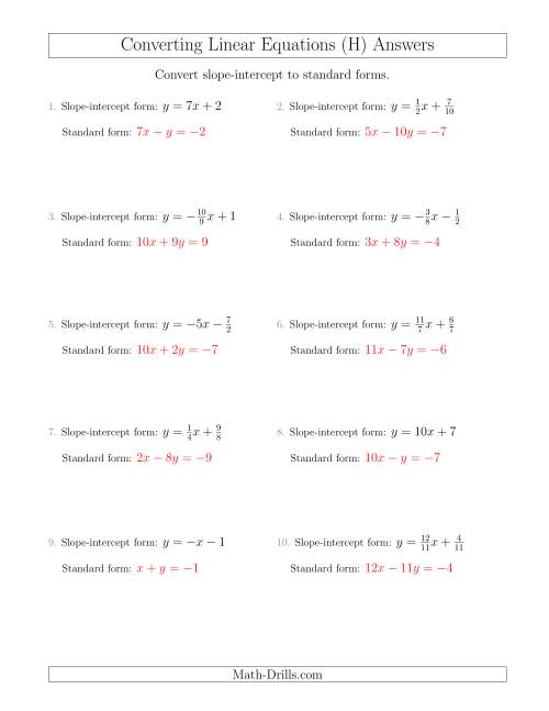 The Converting from Slope-Intercept to Standard Form (H) Math Worksheet Page 2