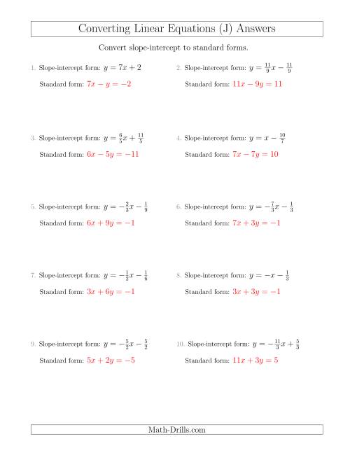 The Converting from Slope-Intercept to Standard Form (J) Math Worksheet Page 2