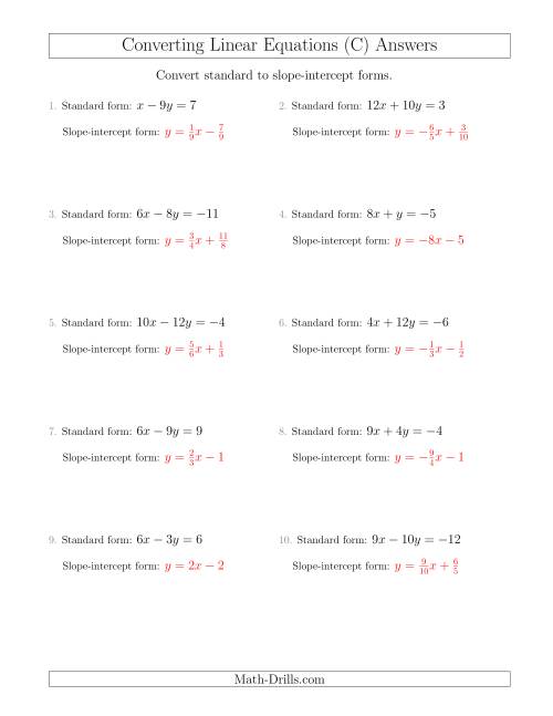 The Converting from Standard to Slope-Intercept Form (C) Math Worksheet Page 2
