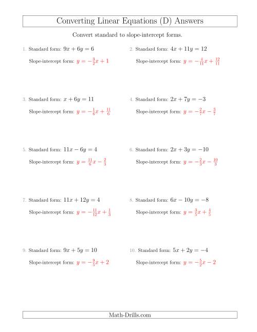 The Converting from Standard to Slope-Intercept Form (D) Math Worksheet Page 2
