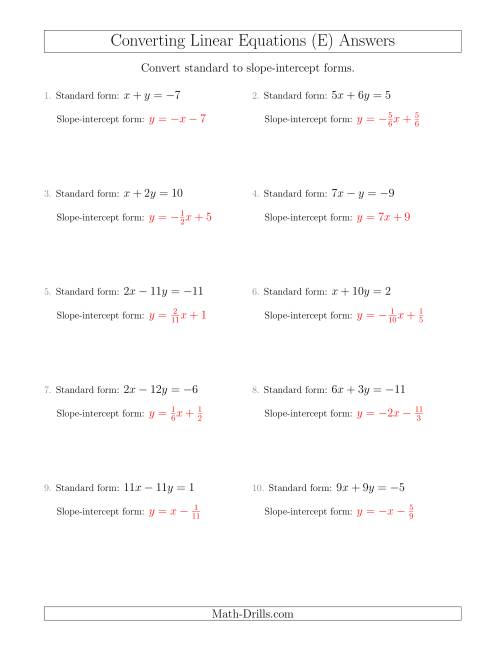 The Converting from Standard to Slope-Intercept Form (E) Math Worksheet Page 2