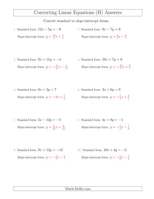 The Converting from Standard to Slope-Intercept Form (H) Math Worksheet Page 2