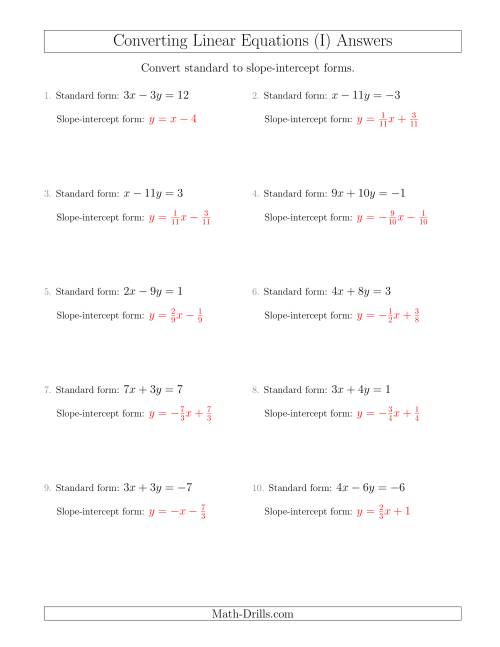 The Converting from Standard to Slope-Intercept Form (I) Math Worksheet Page 2