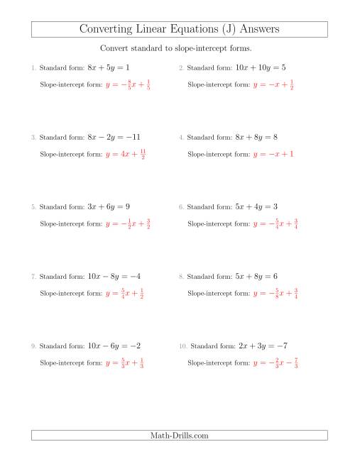 The Converting from Standard to Slope-Intercept Form (J) Math Worksheet Page 2