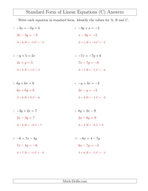 The Rewriting Linear Equations in Standard Form (C) Math Worksheet Page 2