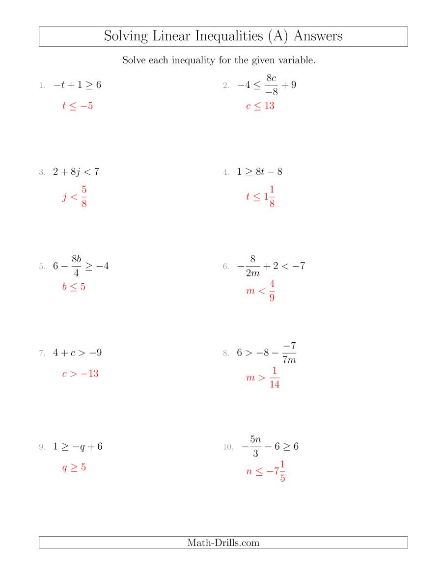 Solving Linear Inequalities Worksheet With Answers - Nidecmege Within Solving Inequalities Worksheet Pdf