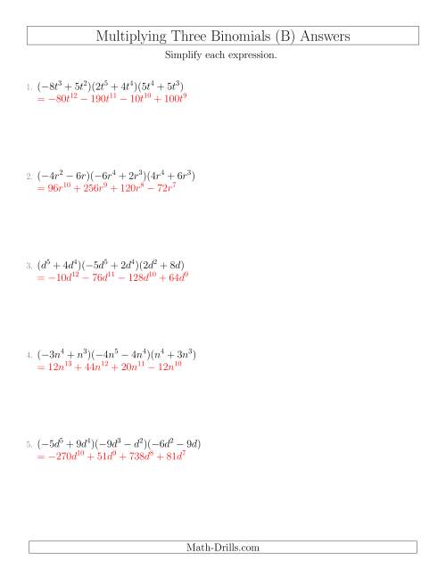 The Multiplying Three Binomials (B) Math Worksheet Page 2
