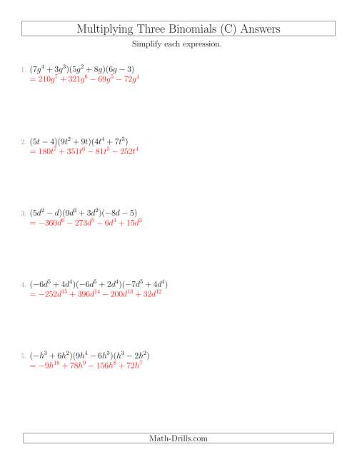 The Multiplying Three Binomials (C) Math Worksheet Page 2