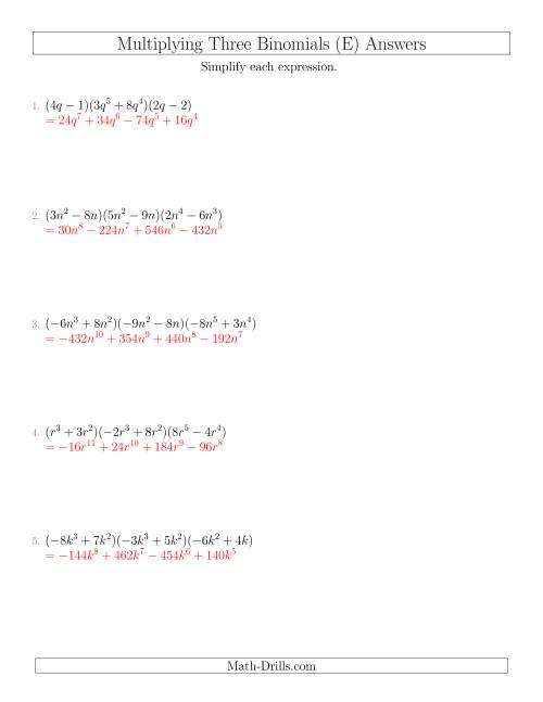The Multiplying Three Binomials (E) Math Worksheet Page 2