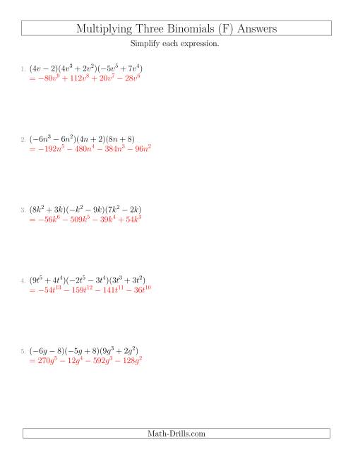 The Multiplying Three Binomials (F) Math Worksheet Page 2
