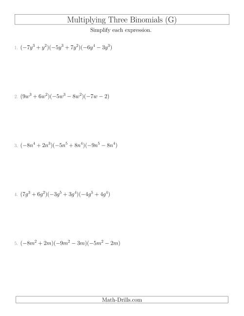 The Multiplying Three Binomials (G) Math Worksheet