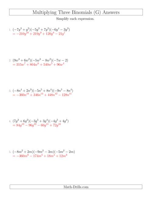 The Multiplying Three Binomials (G) Math Worksheet Page 2