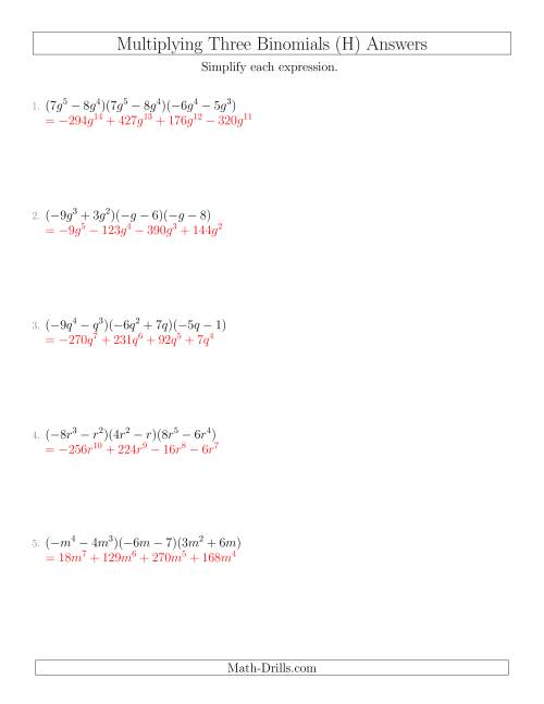 The Multiplying Three Binomials (H) Math Worksheet Page 2