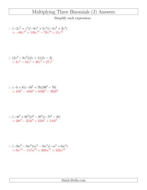 The Multiplying Three Binomials (J) Math Worksheet Page 2