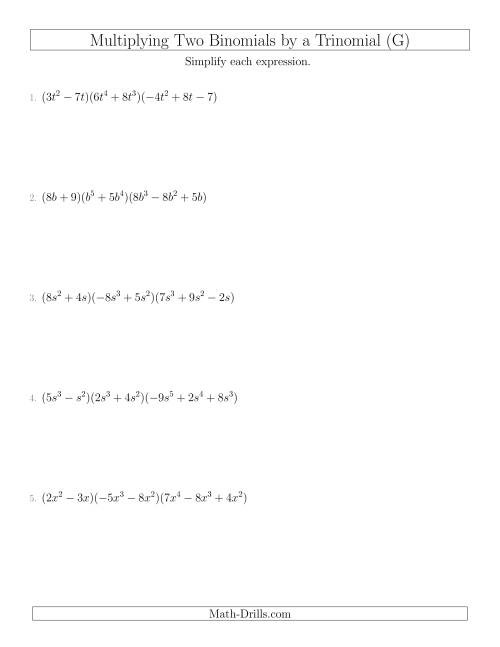 The Multiplying Two Binomials by a Trinomial (G) Math Worksheet