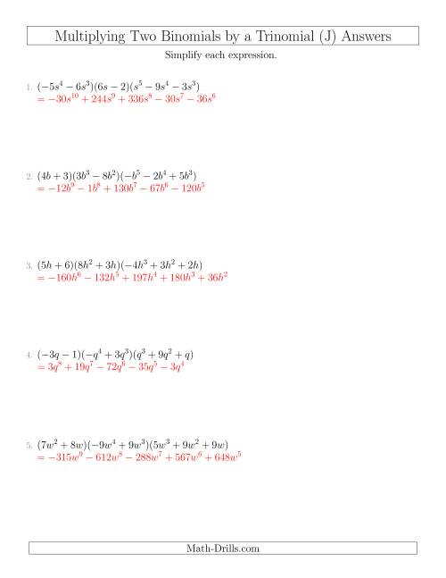 The Multiplying Two Binomials by a Trinomial (J) Math Worksheet Page 2