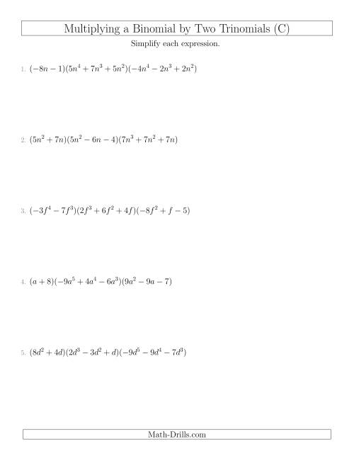 The Multiplying a Binomial by Two Trinomials (C) Math Worksheet