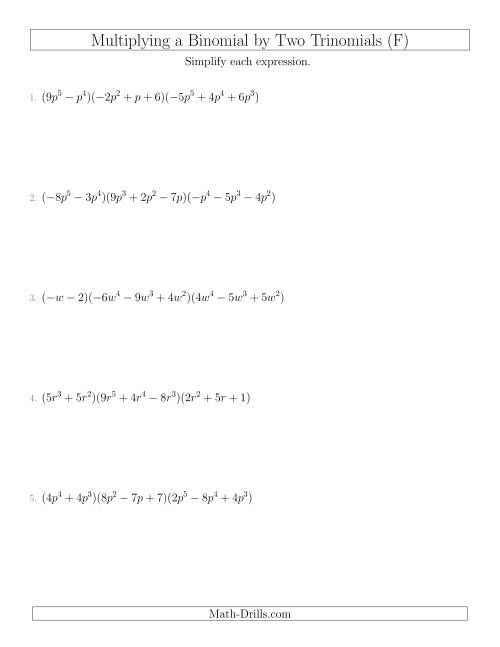 The Multiplying a Binomial by Two Trinomials (F) Math Worksheet