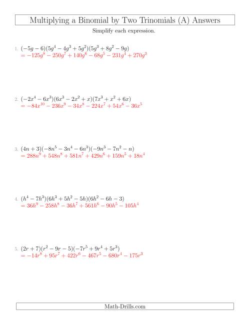 Multiplying A Binomial By Two Trinomials All 