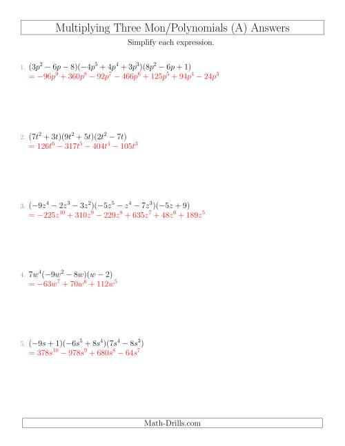 Multiplying Monomials And Polynomials With Three Factors A