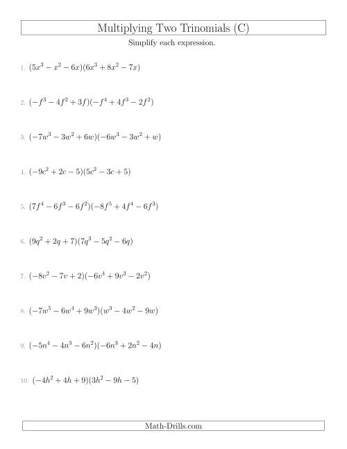 The Multiplying Two Trinomials (C) Math Worksheet