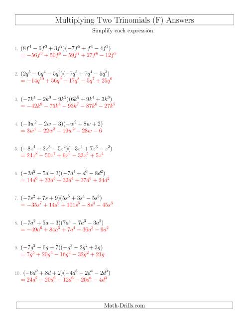 The Multiplying Two Trinomials (F) Math Worksheet Page 2