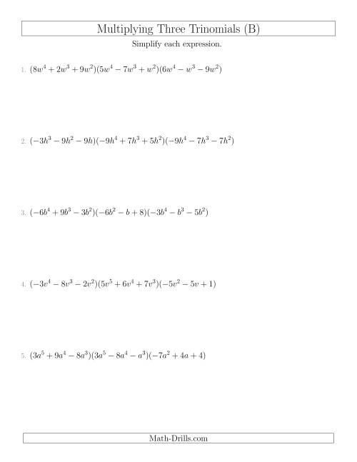 The Multiplying Three Trinomials (B) Math Worksheet