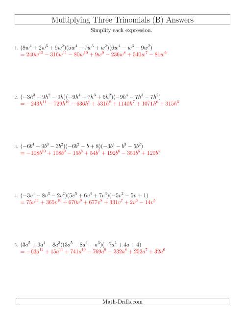 The Multiplying Three Trinomials (B) Math Worksheet Page 2