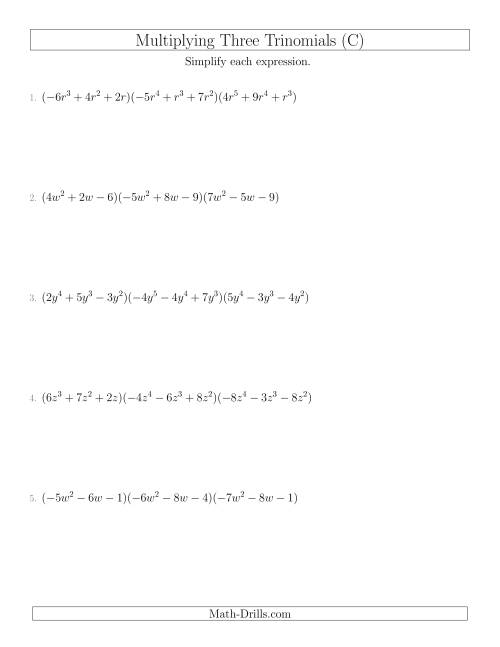 The Multiplying Three Trinomials (C) Math Worksheet