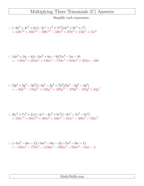 The Multiplying Three Trinomials (C) Math Worksheet Page 2