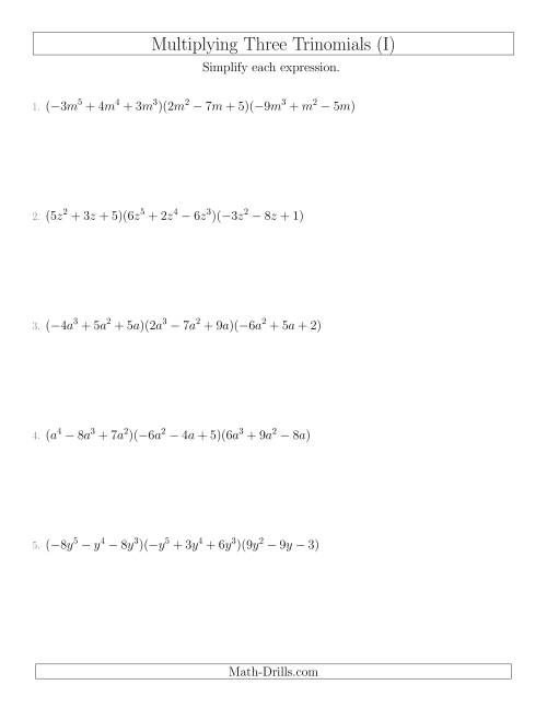 The Multiplying Three Trinomials (I) Math Worksheet