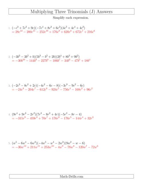 The Multiplying Three Trinomials (J) Math Worksheet Page 2