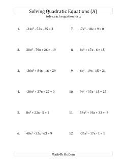 Solving Quadratic Equations for x with 'a' Coefficients Between -81 and 81 (Equations equal an integer)